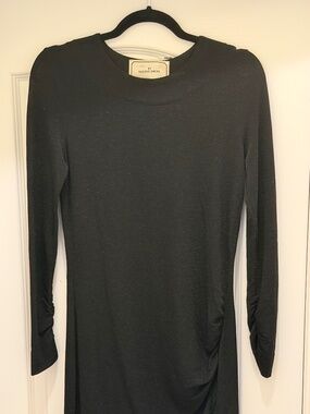 By Malene Birger Black Shimmer Ruched Long Sleeve Mini Dress. Size Medium